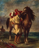 Delacroix, Eugène - Marokkaner, sein Pferd sattelnd