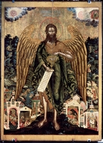 Russische Ikone - Johannes der Täufer, Engel der Wüste mit Vita