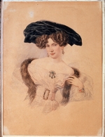 Brüllow (Briullow), Alexander Pawlowitsch - Porträt der Malerin Jewdokija Bakunina (1793-1882) im schwarzen Barett