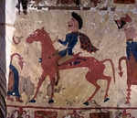 FrÃ¼he Kulturen des Altai, HÃ¼gelgrab Pazyryk - Darstellung eines Reiterkriegers (Fragment eines Teppichs)