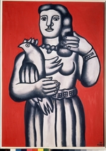 Léger, Fernand - Frau mit Vogel vor rotem Hintergrund