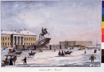 Unbekannter Künstler - Reitermonument Peters des Grossen auf dem Senatsplatz von Sankt Petersburg im Winter