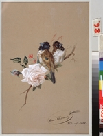 Swertschkow, Nikolai Jegorowitsch - Zwei Vögel auf einer Rose