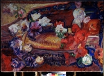Denissow, Wassili Iwanowitsch - Stilleben mit dekorativem Kopfkissen und Blumen