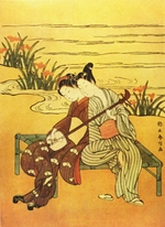 Harunobu, Suzuki - Zwei Liebenden mit Shamisen