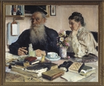 Repin, Ilja Jefimowitsch - Der Schriftsteller Leo Tolstoi mit seiner Frau in Jasnaja Poljana