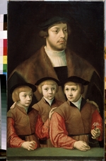 Bruyn, Bartholomäus (Barthel), der Ältere - Bildnis eines Mannes mit drei Söhne