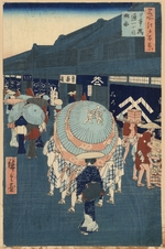 Hiroshige, Utagawa - Blick auf die Strasse im Nihonbashi-Distrikt (Nihonbashidori) (Einhundert Ansichten von Edo)