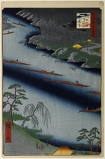 Hiroshige, Utagawa - Der Zenko Tempel und die Fähre bei Kawaguchi (Einhundert Ansichten von Edo)