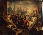 Russischer Meister - Die Pugatschows Schlacht um Kasan im Juli 1774 (Szene aus dem Russischen Bauernkrieg 1773-1775)