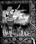 Beardsley, Aubrey - Arthur bekommt Excalibur. Illustration für das Buch Le Morte Darthur von Sir Thomas Malory