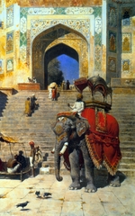 Weeks, Edwin Lord - Königlicher Elefant vor dem Eingangstor der Jami Masjid Moschee, Mathura