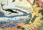 Hokusai, Katsushika - Walfang vor den Goto-Inseln (aus der Bildserie Eintausend Bilder der Ozeane)