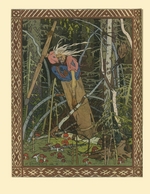 Bilibin, Iwan Jakowlewitsch - Baba Jaga fliegt auf ihrem Mörser (Illustration für das Buch Die schöne Wassilissa)