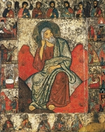 Russische Ikone - Elias der Prophet in der Wüste mit Vita und Deesis