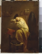 Crespi, Giuseppe Maria - Eine Frau, im Hemde Flöhe suchend