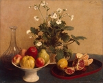 Fantin-Latour, Henri - Blumen, Obstplatte und Karaffe