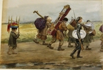 Wladimirow, Iwan Alexejewitsch - Bauern auf dem Heimweg nach der Plünderung des Hauses des Gutsbesitzers (Aus der Aquarellserie Russische Revolution)