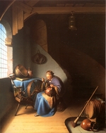Dou, Gerard (Gerrit) - Interieur mit Brei essender Frau