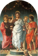 Girolamo da Cremona, (Girolamo de'Corradi) - Der Erlöser segnet vier Apostel (Salvator Mundi)