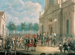 Unbekannter Künstler - Empfang der Katharina II. an der Treppe der Kasaner Kathedrale am Tag der Palastrevolution am 28. Juni 1762
