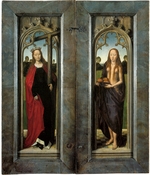 Memling, Hans - Triptychon von Adriaan Reins, Rückseite: Die Heiligen Wilgefortis und Maria von Ägypten