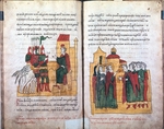 Altrussische Kunst - Großfürst Dmitri Donskoi besucht Sergius von Radonesch vor der Schlacht (aus: Epos von der Mamai-Schlacht (Schlacht von Kulikowo