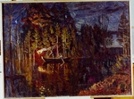Schukowski, Stanislaw Julianowitsch - Fischfang mit Fischspeer bei Nacht im Frühling