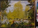 Kustodiew, Boris Michailowitsch - Landschaft mit Blumenbeet