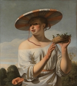 Everdingen, Caesar Boëtius van - Junge Frau mit großem Hut und kleinem Pflaumenkorb
