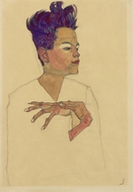Schiele, Egon - Selbstporträt mit an die Brust gelegten Händen