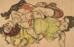 Schiele, Egon - Weibliches Liebespaar