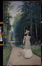Kiwschenko, Alexei Danilowitsch - Spaziergang. Porträt von Fürstin Leokadia Schirinskaja-Schichmatowa