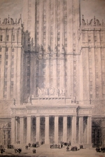 Rudnew, Lew Wladimirowitsch - Projekt von Kultur- und Wissenschaftspalast in Warschau. Fassade