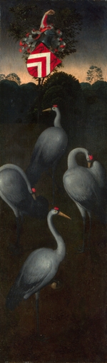 Memling, Hans - Kraniche mit Wappen der Familie Pagagnotti (Rückseite der Tafel eines Triptychons)