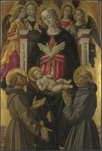 Caporali, Bartolomeo - Madonna und Kind mit Heiligen, Engeln und Stifter (vom Altarbild: Madonna und Kind mit Heiligen)