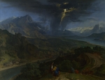 Millet, Jean-François, der Ältere - Berglandschaft mit Blitz