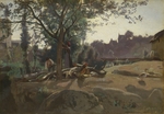 Corot, Jean-Baptiste Camille - Die Bauern unter den Bäumen bei Tagesanbruch