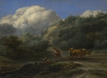 Berchem, Nicolaes (Claes) Pietersz, der Ältere - Ein Mann und ein Junge pflügen mit Ochsen