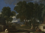 Poussin, Nicolas - Landschaft mit einem Mann sich die Füsse im Brunnen waschend