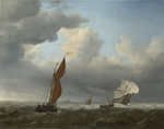 Velde, Willem van de, der Jüngere - Holländisches Schiff und Segelboote beim starken Wind