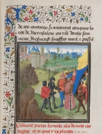 Unbekannter Künstler - Die Botschaft von Peter der Einsiedler und Herluin zu Kerbogha. Miniatur aus der Historia Wilhelms von Tyrus