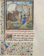 Unbekannter Künstler - Bohemund von Tarent reist nach Apulien zurück. Miniatur aus der Historia Wilhelms von Tyrus