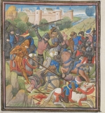 Unbekannter Künstler - Schlacht zwischen Kreuzrittern unter der Führung von Balduin II. und Sarazenen. Miniatur aus der Historia Wilhelms von Tyrus