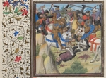 Unbekannter Künstler - Der Kampf zwischen Christen und Sarazenen unter der Führung Saladins. Miniatur aus der Historia Wilhelms von Tyrus