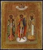 Russische Ikone - Drei ausgewählten Heiligen: Großfürst Michael von Tschernigow, Erzengel Michael und Anatolios von Konstantinopel
