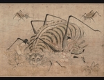 Unbekannter Künstler - Yorimitsu tötet Tsuchigumo (Detail von dem Rollbild Tsuchigumo no Soshi Emaki)