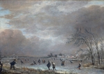 Neer, Aert, van der - Der gefrorene Fluss mit Schlittschuhläufer