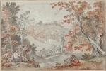 Natoire, Charles Joseph - Italienische Herbstlandschaft mit Monte Porzio und Panopfer