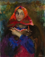 Maljawin, Filipp Andrejewitsch - Russisches Mädchen in einem roten Kopftuch